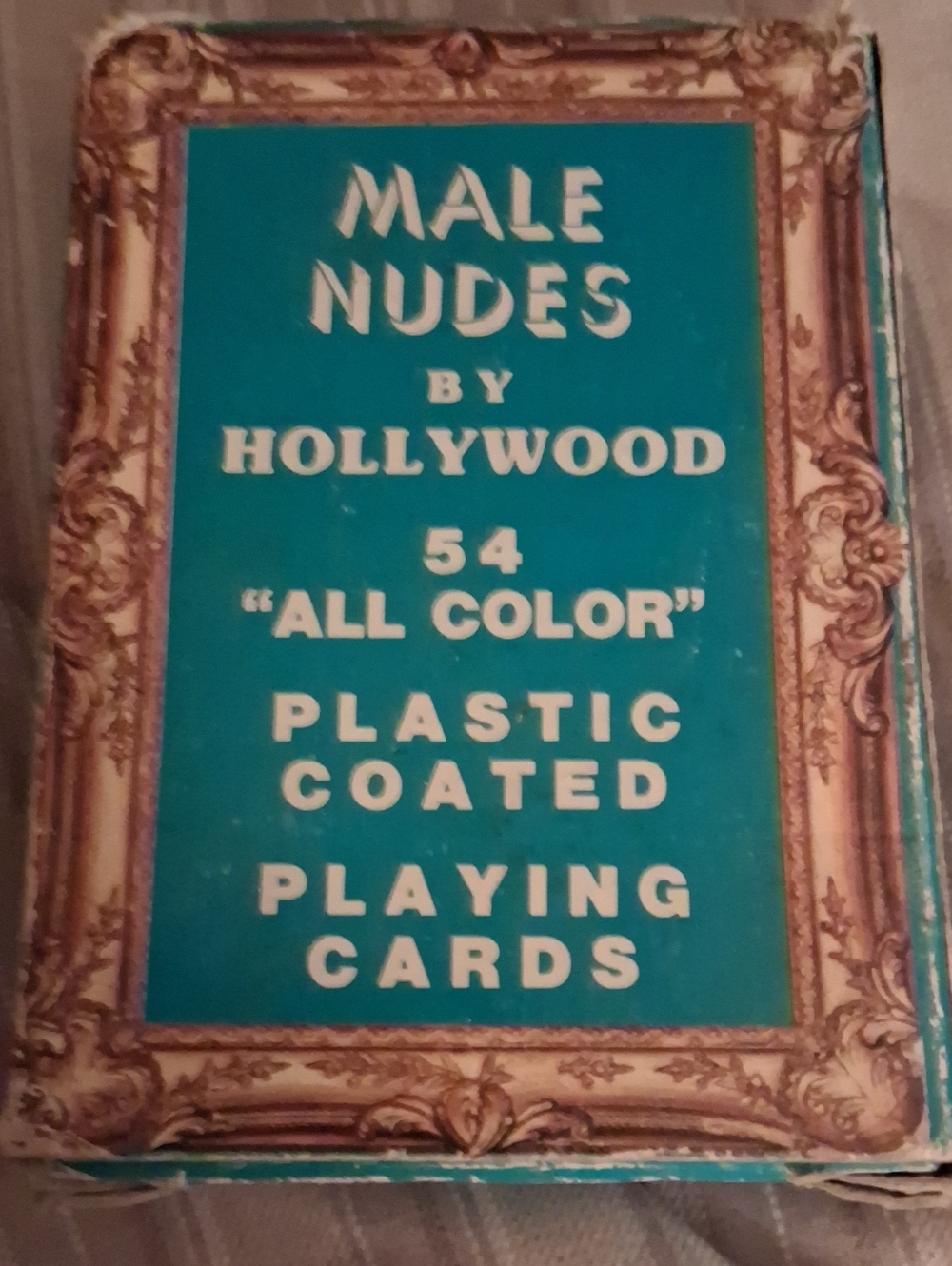 Vintage 1950's Male Nudes by Hollywood Playing Cards - Teal and Gold Box